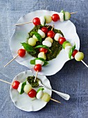 Mozzarella skewers with galia melon and cherry tomatoes