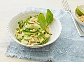 Cucumber salad with spring spinach