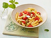 Pasta with roast tomatoes and feta cheese