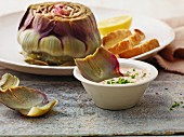 Artichokes with a herb dip