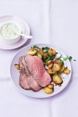 Roast beef with roast potatoes and remoulade