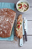 Amaranth bread with a feta cheese and vegetable spread