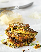 A stack of courgette cakes with Parmesan cheese