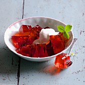 Jelly cubes with whipped cream