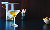 Dry Martini cocktail with olives