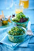 A salad with green beans and parsley