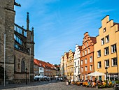 Der Marktplatz der Stadt Osnabrück. Schön zu sehen die Stufengiebel