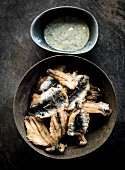 Hamsi (fried sardines with an anchovy dip from Turkey)