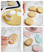 Egg-shaped biscuits being decorated