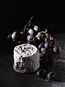 French soft cheese Petit Chaource with red grapes