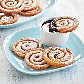 Churros whirls with a chocolate dip
