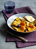 Chicken with pumpkin, olives and rice
