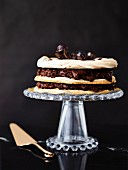 A chilli and chocolate cream dacquoise on a cake stand