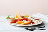 Grapefruit and melon salad with coarse cream cheese
