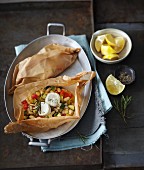 Mediterranean vegetables with goat's cheese in parchment paper