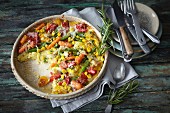 Vegetarian polenta with a colourful vegetable crust