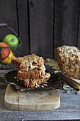 Rustic apple bread with oats