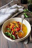 Marinated, grilled peppers with basil