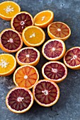 Halved oranges and blood oranges