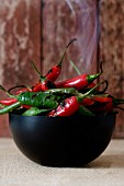 A bowl of roasted chilli peppers