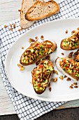 Bruschetta with courgettes and spicy sunflower seeds