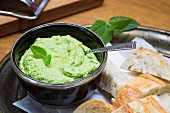 Hummus made from fresh peas and mint