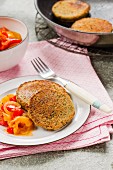 Vegan amaranth cakes with a pepper medley