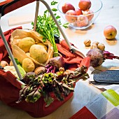 Fruit and vegetables in a shopping basket