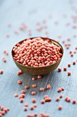 Red lentils in a metal bowl