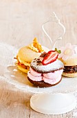 Various whoopie pies on a cake stand