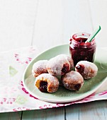 Mini raspberry jam doughnuts