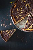 Pumpkin and chocolate cheesecake, sliced