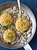 Barley fritters with a mushroom sauce