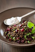 Lentils with beetroot and lemon balm
