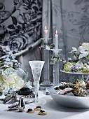 A Christmas table laden with oysters, caviar and champagne