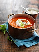Cream of red pepper soup with creamy horseradish