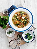 Vegetable soup with chickpeas and herbs