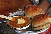Pav bhaji - aromatic vegetable mix with toasted rolls from Mumbai