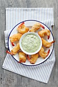 King prawn tails in filo pastry with a yoghurt source