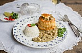 A vol-au-vent with a side of rice