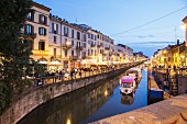 Eveing atmosphere at the Naviglio Grande, Ripa di Porta Ticinese, Milan