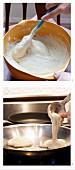 Yeast dough pancakes being made