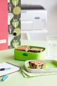 Oat and raisin flapjacks in a lunchbox
