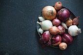 Various onions in a basket