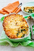Corn casserole with bacon, ricotta and spinach