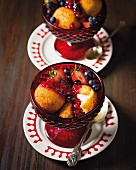 Deep-fried cheese balls with berry compote