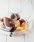 Chocolate fondue with fruit