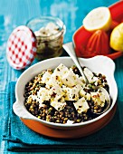 Lentils with marinated feta cheese