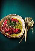 Beetroot risotto with aromatic oils