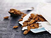 Almonds on a cloth and a spoon